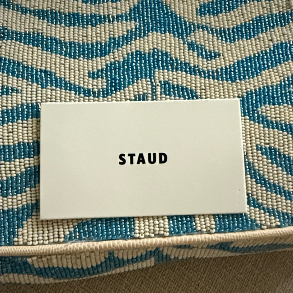 STAUD Zebra Pattern Blue and Cream Beaded Shoulder Bag - Picture 7 of 9